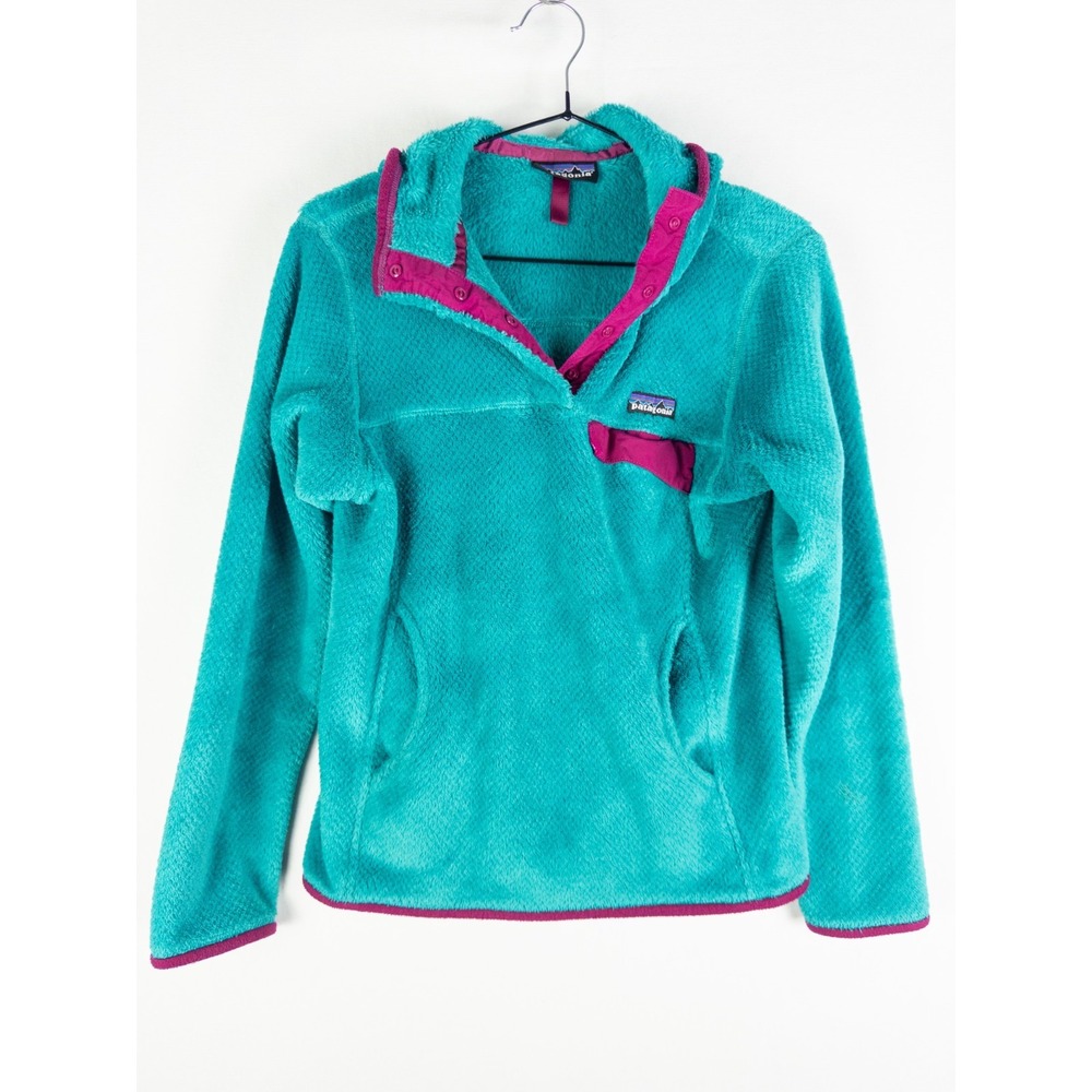 Patagonia Re-Tool Snap-T Fleece Pullover‎ Womens S Teal Pink Hooded Jacket